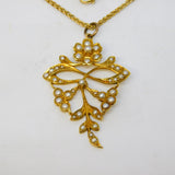 Edwardian 15ct Yellow Gold Seed Pearl Set Floral Pendant Necklace Antique c1910