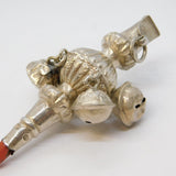 VIctorian Sterling Silver & Coral Baby Rattle, Whistle & Teether Antique 1874