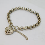 Sterling Silver Belcher Chain With Heart Lock Clasp Bracelet Vintage c1990