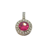 Sterling Silver Ruby & Spinel Set Button Style Charm Pendant Modern c1990s