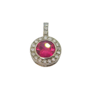 Sterling Silver Ruby & Spinel Set Button Style Charm Pendant Modern c1990s
