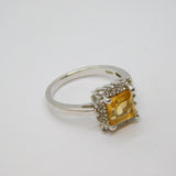 Sterling Silver Citrine & White Sapphire Dress Ring Vintage c1990 Size P 1/2