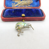 New Zealand Sterling Silver Abalone Set Kiwi Brooch Pin Antique c1930 Art Deco