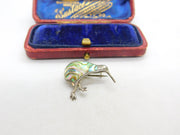 New Zealand Sterling Silver Abalone Set Kiwi Brooch Pin Antique c1930 Art Deco