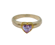 Sterling Silver & Gilt Lavender CZ Heart Solitaire Ring Vintage c1990 Size M 1/2