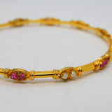 Yellow Metal, Ruby & Pearl Set Cuff Bangle Bracelet Vintage c1990