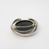 Modernist Sterling Silver Cabochon Black Hardstone Brooch Pin Vintage c1970