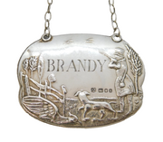 Sterling Silver Shooting Interest Brandy Decanter Label Vintage 1982 Birmingham