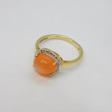 Gold On Sterling Silver Peach Moonstone & Diamond Ring Vintage c1970 Size N