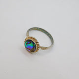 Sterling Silver Round Abalone Shell Dress Ring Contemporary c1990 Size M 1/2