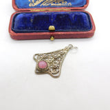 Sterling Silver Cabochon Pink Agate Drop Charm Pendant Vintage c1970