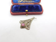 Sterling Silver Cabochon Pink Agate Drop Charm Pendant Vintage c1970