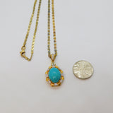 Gold On Sterling Silver Turquoise & White Sapphire Pendant Necklace Modern c2000