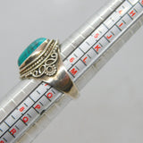 Sterling Silver Cabochon Turquoise Patterned Dress Ring Vintage c1970 Size N