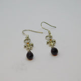 Pair of Sterling Silver Dark Red & Orange Crystal Hook Earrings Vintage c1970
