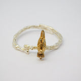 Sterling Silver & Gold Fronted Perched Bird Dress Ring Vintage c1990