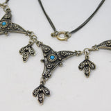 Sterling Silver Filigree Form Turquoise Set Dress Necklace Vintage c1970