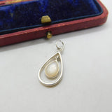 Sterling Silver Teardrop with Mother of Pearl Charm Pendant Vintage c1970