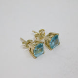 Pair of Sterling Silver Square Blue Topaz Stud Earrings Vintage c1970