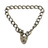 Sterling Silver Curb Link Charm Bracelet & Heart Lock Clasp Vintage Birmingham