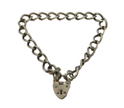 Sterling Silver Curb Link Charm Bracelet & Heart Lock Clasp Vintage Birmingham