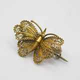 Sterling Silver Gilt Filigree Butterfly Brooch Pin Vintage c1970