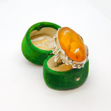 Sterling Silver Cabochon Baltic Amber Chunky Studio Ring Vintage c1970 Size O