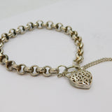 Sterling Silver Belcher Chain With Heart Lock Clasp Bracelet Vintage c1990