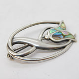 Sterling Silver Abalone Shell Set Floral Dress Brooch Pin Vintage c1970