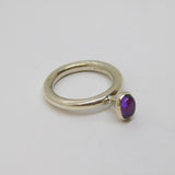 Sterling Silver Purple Glass Or Resin Rounded Dress Ring Modern c2000 Size N