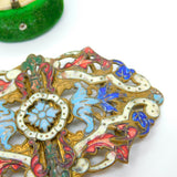 Victorian Austrian Gilt Metal Colourful Enamel Floral Nurses Buckle c1860 Antiqu