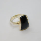 Sterling Silver Black Onyx Agate Abstract Shape Dress Ring Vintage c1970 Size P