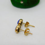 9ct Yellow Gold & Cabochon Blue Paste Stud Earrings Vintage 1995 Birmingham
