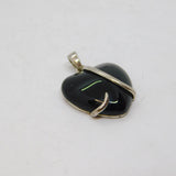 Sterling Silver Black Onyx Stylised Heart Pendant Contemporary c2000s