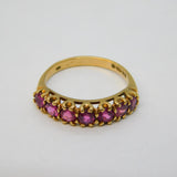 9ct Yellow Gold Seven-Stone Ruby Dress Ring Vintage 1984 London