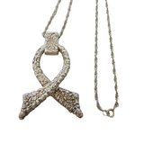 Studio Sterling Silver Large Textured Ribbon Pendant Necklace Vintage London