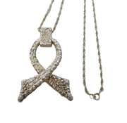 Studio Sterling Silver Large Textured Ribbon Pendant Necklace Vintage London