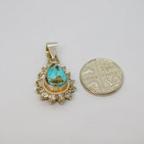 950 Silver Mexican Turquoise & Paste Peardrop Pendant Modern c1990s