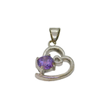 Sterling Silver Purple Crystal Offset Heart Charm Pendant Modern c1990s