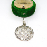 Sterling Silver Diamond Cut St Christopher Round Charm Pendant Vintage c1970