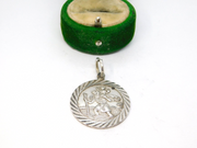 Sterling Silver Diamond Cut St Christopher Round Charm Pendant Vintage c1970