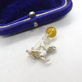 Sterling Silver Cat on the Lampost Citrine Charm Pendant Vintage c1970