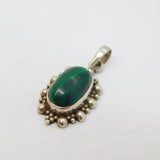 Sterling Silver Malachite Bobble Pattern Studio Style Pendant Vintage c1970