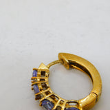 Pair of 9ct Yellow Gold, Tanzanite & White Sapphire Hoop Earrings Vintage London