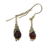 Pair of Sterling Silver Baltic Amber Studio Hook Drop Earrings Vintage c1970