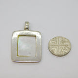 Sterling Silver Framed Mother Of Pearl Slice Charm Pendant Vintage c1970