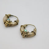 Pair of Sterling Silver Eastern Style Shell Set Hoop Earrings Vintage c1970