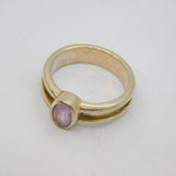Sterling Silver Oval Amethyst Studio Style Band Ring Vintage c1970 Size R 1/2