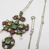 Austro-Hungarian Sterling Silver, Pearl & Paste Set Lavalier Necklace Antique