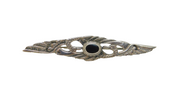 Sterling Silver Black Onyx Oval Set Wing Form Bar Brooch Pin Vintage c1970